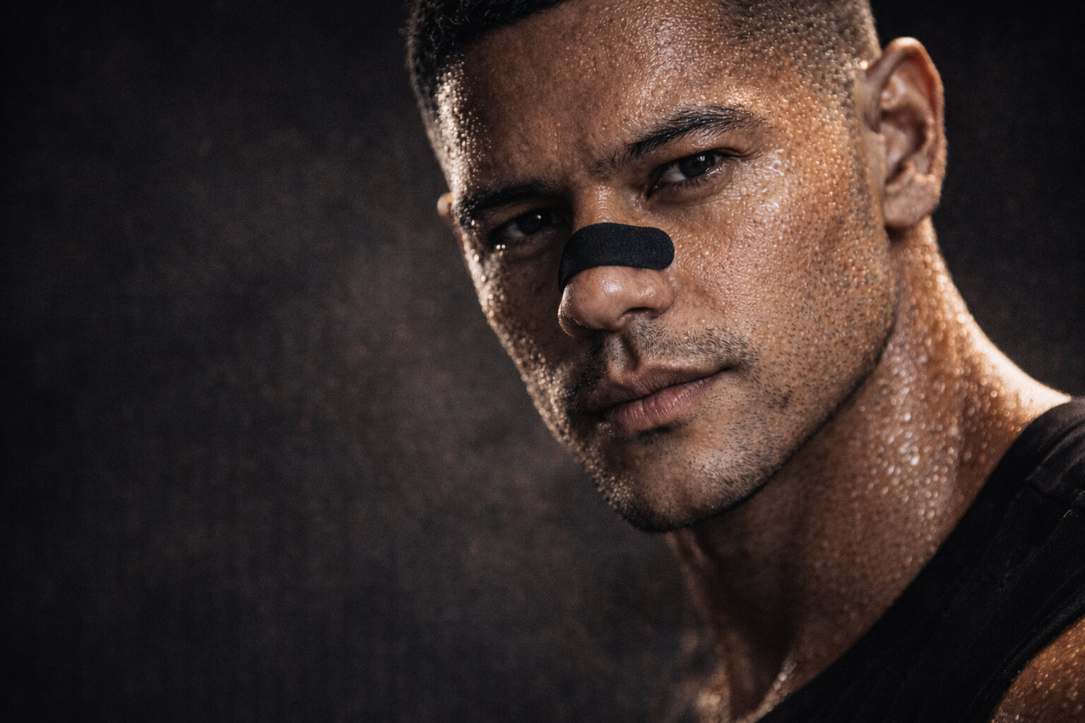 Athlete wearing a black BREATHMODE  performance nose strip